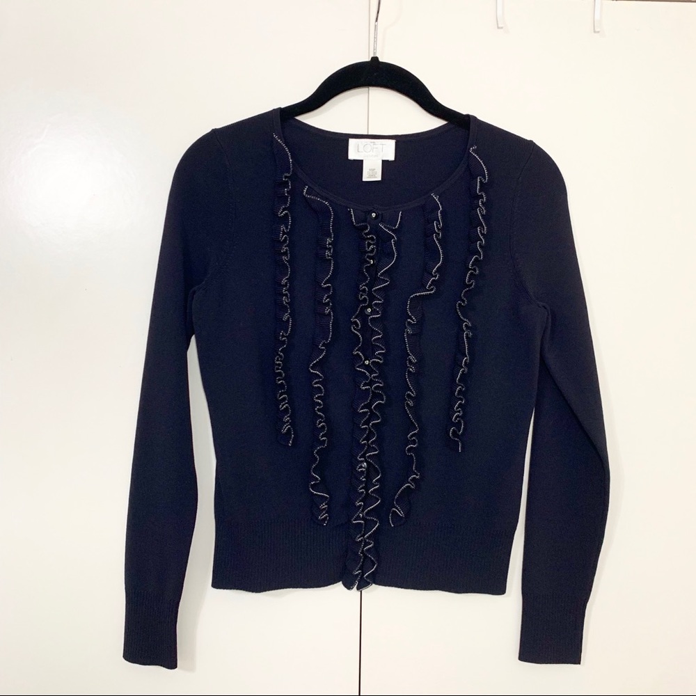 BRAND NEW Loft ruffle front cardi black